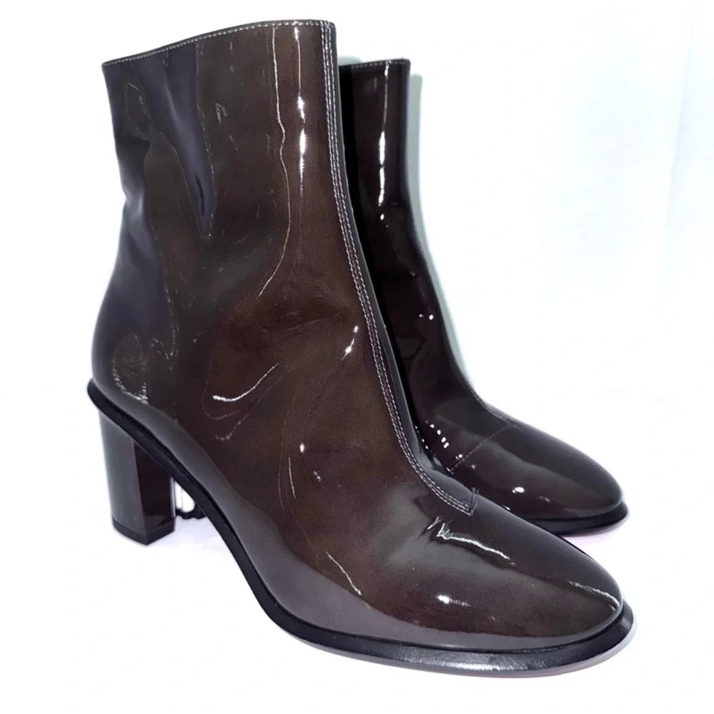 Tory Burch Brooke Stamped Heel Dark Moss Patent Leather Ankle Boots 7.5